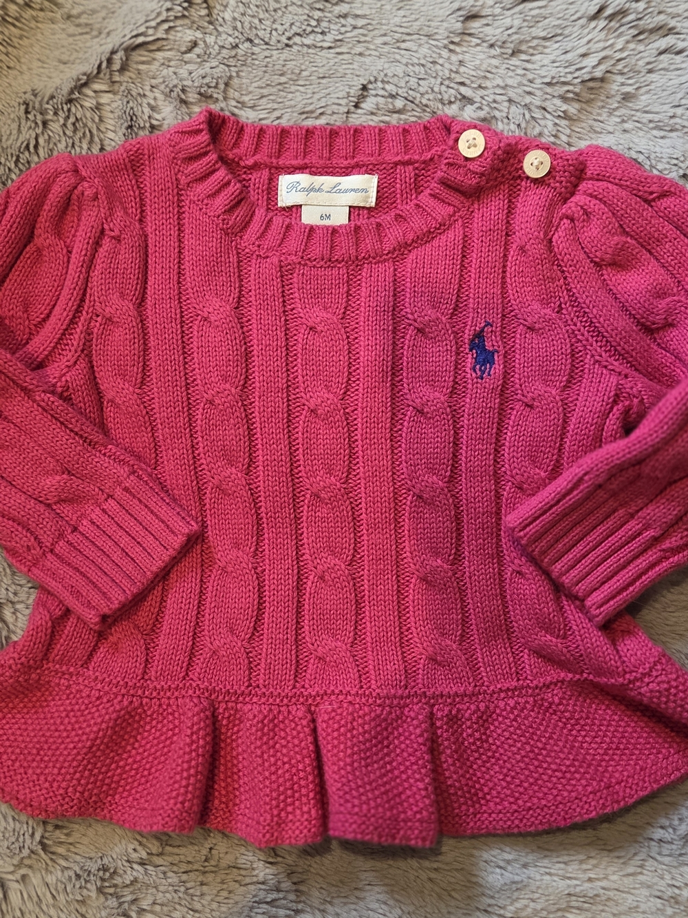 Ralph Lauren Baby Cable Knit Peplum Sweater - Hot Pink